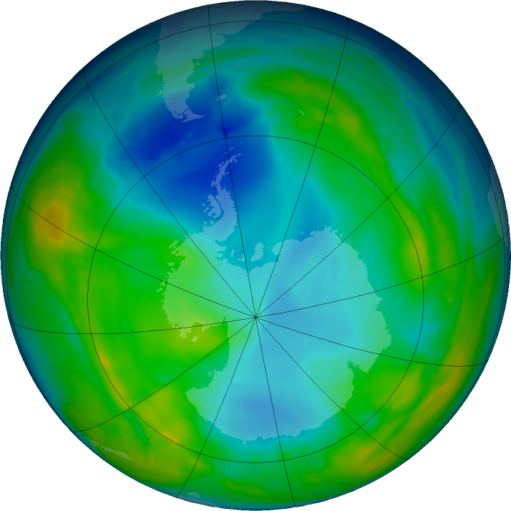 Antarctic ozone map for 25 May 2016